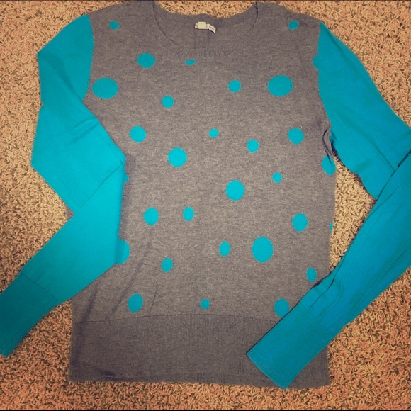 Halogen Sweaters - Halogen Polka Dot Grey and Blue Sweater